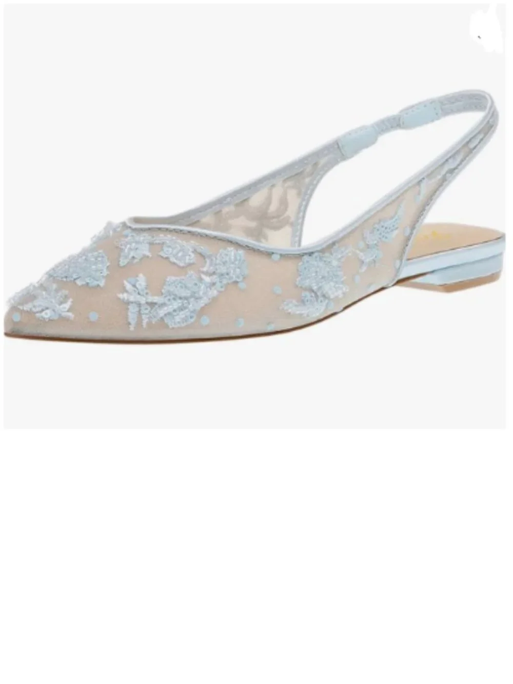 FOWT Light Blue Pointed Toe Embroidered Mesh Slingback Ballet Flats Elastic Shoe